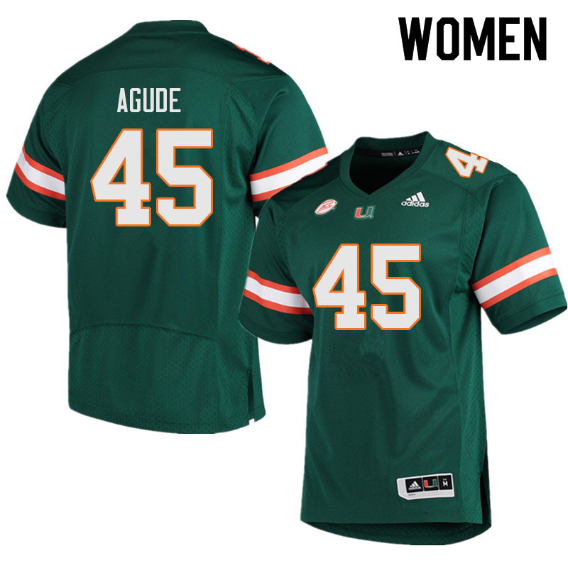 Women #45 Mitchell Agude Miami Hurricanes College Football Jerseys Sale-Green
